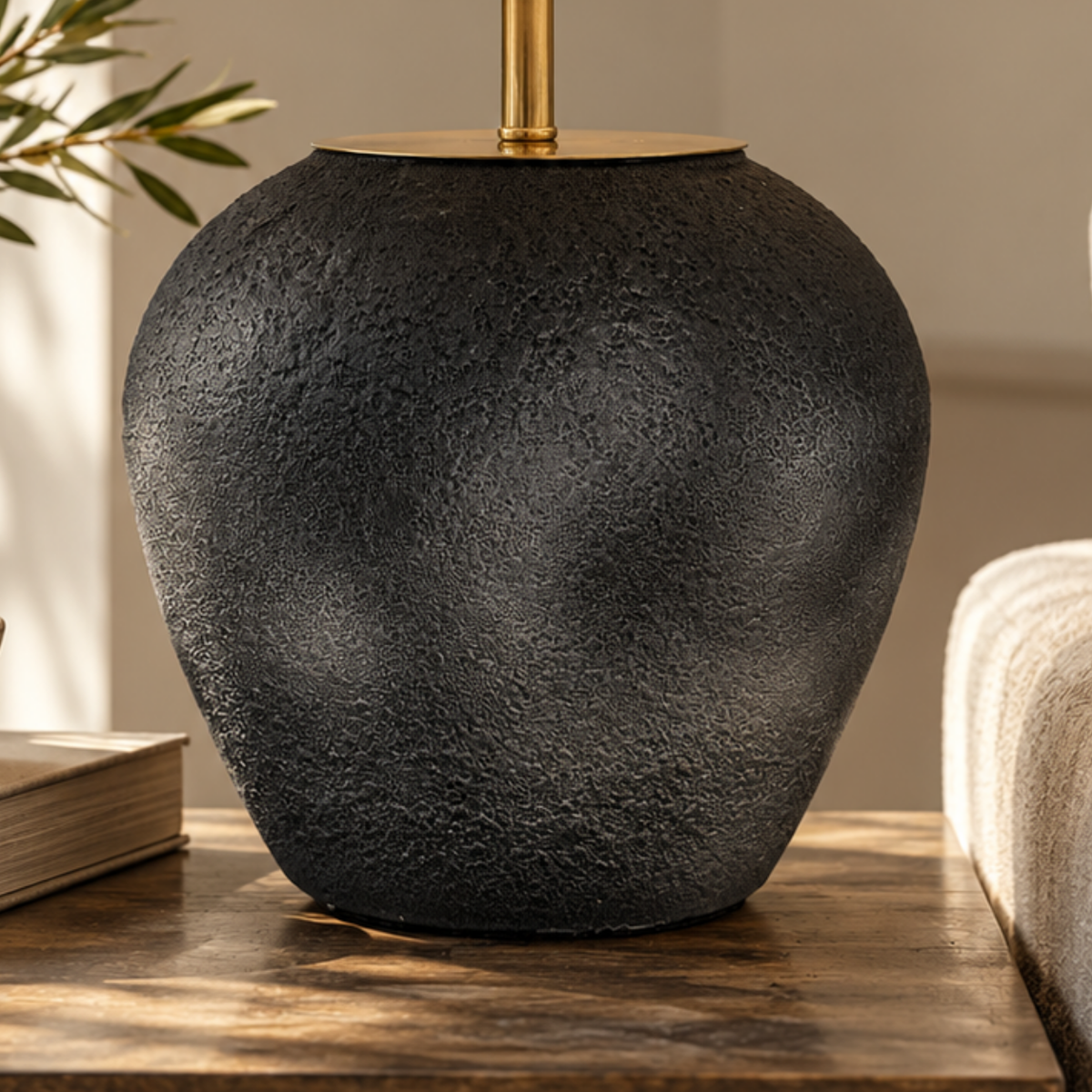 Lythra, Textured Stone-Inspired Base with Elegant Conical Shade, 16.5" D x 19.7" H
