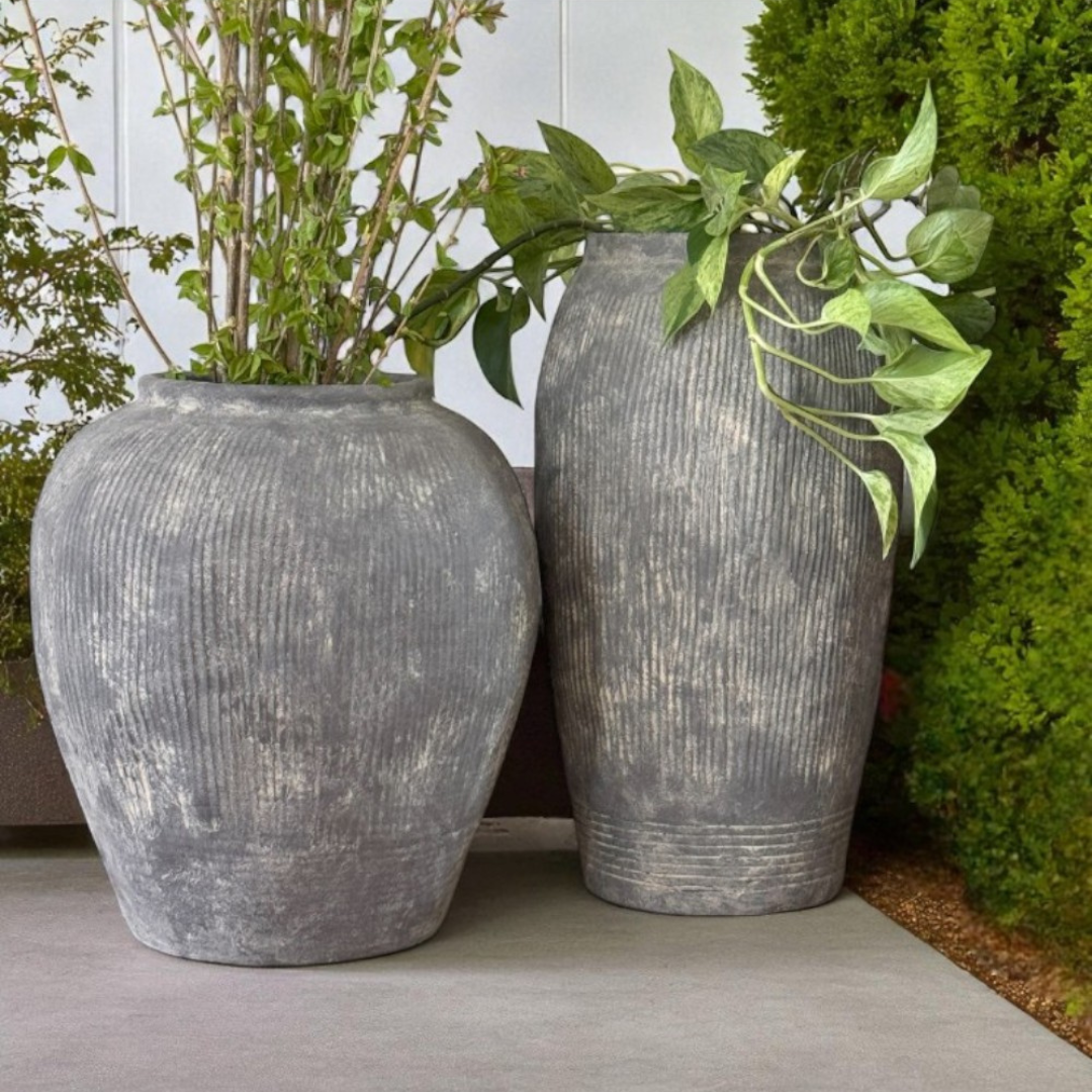 Pompeii Colossus, Fiber Clay Vessel in Aged Gray 11"D x 20"H