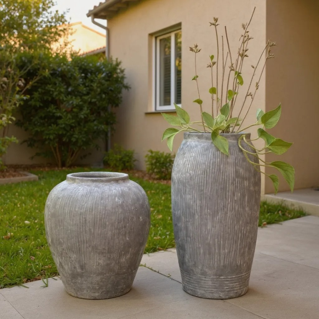 Pompeii Colossus, Fiber Clay Vessel in Aged Gray 11"D x 20"H