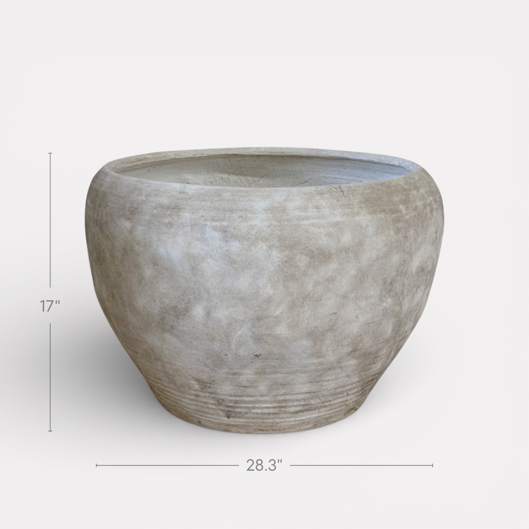 Titan XXL, Fiber Clay Pot, Hand-painted in Aged White, 28.3"D x 17"H