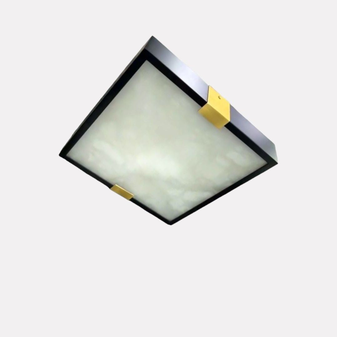 Sylvia-Alabaster and Brass Ceiling Flush Mount; Class, Boldness, and Natural Beauty for Upscale Spaces, 11.81" L x 11.81" W x 1.97" H