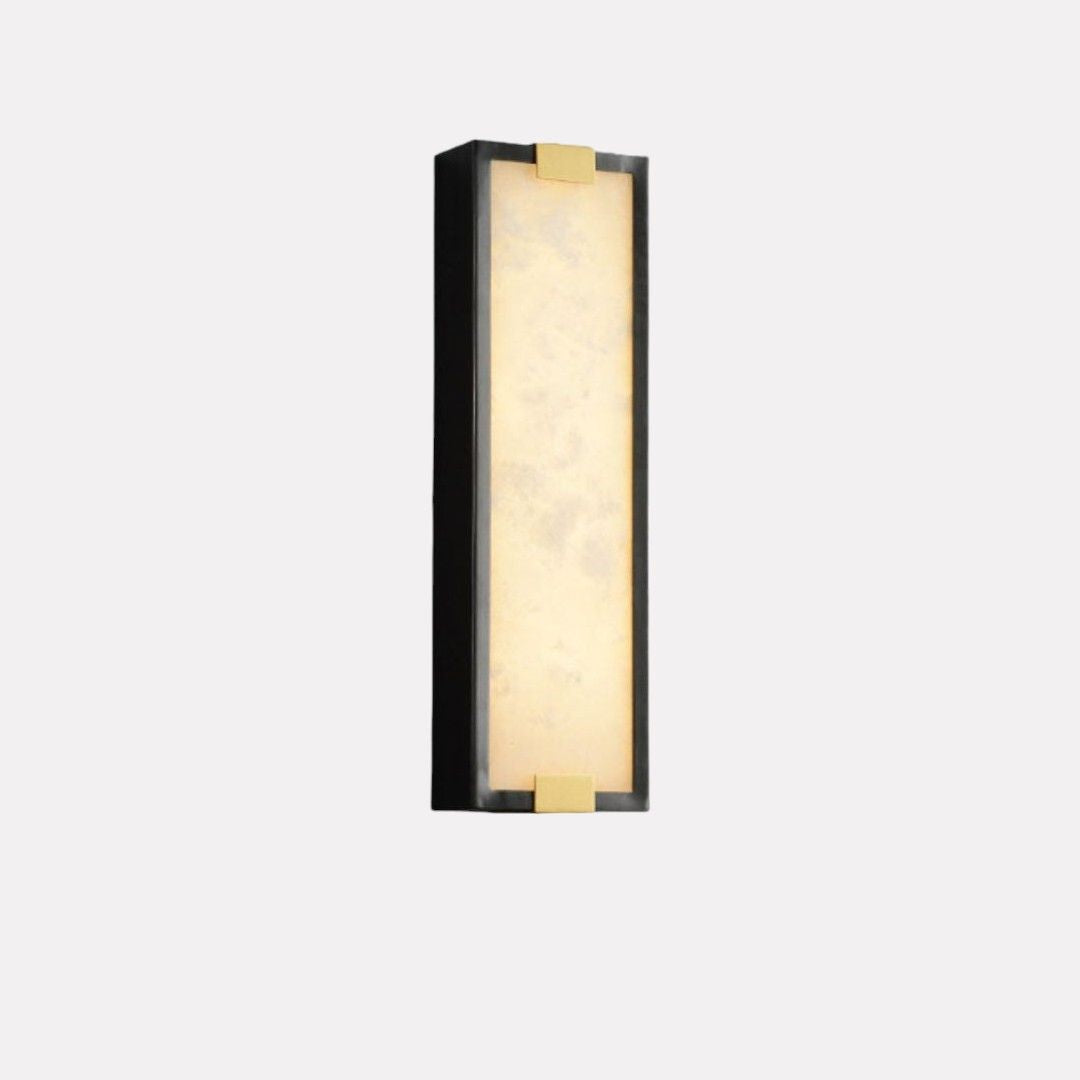 Sylvia Collection, Natural Alabaster & Solid Brass, Luxe Sconce; Class, Boldness, and Natural Beauty for Upscale Spaces, 4.72" L x 1.97" W x 15.75" H