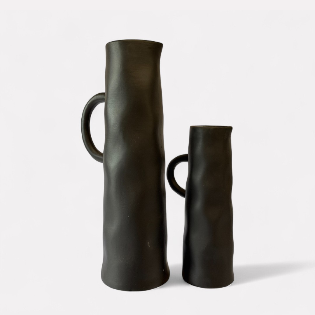 Savannah Pitcher-Style, Terracotta Vessel, Handpainted in Jet Black