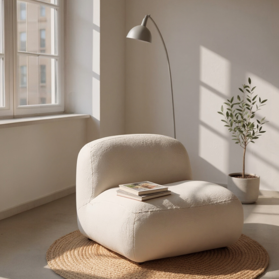 Elyndra, Luxe Oversized Sofa Lounge Chair in Creamy White Boucle, 33”L x 40”W x 30”H