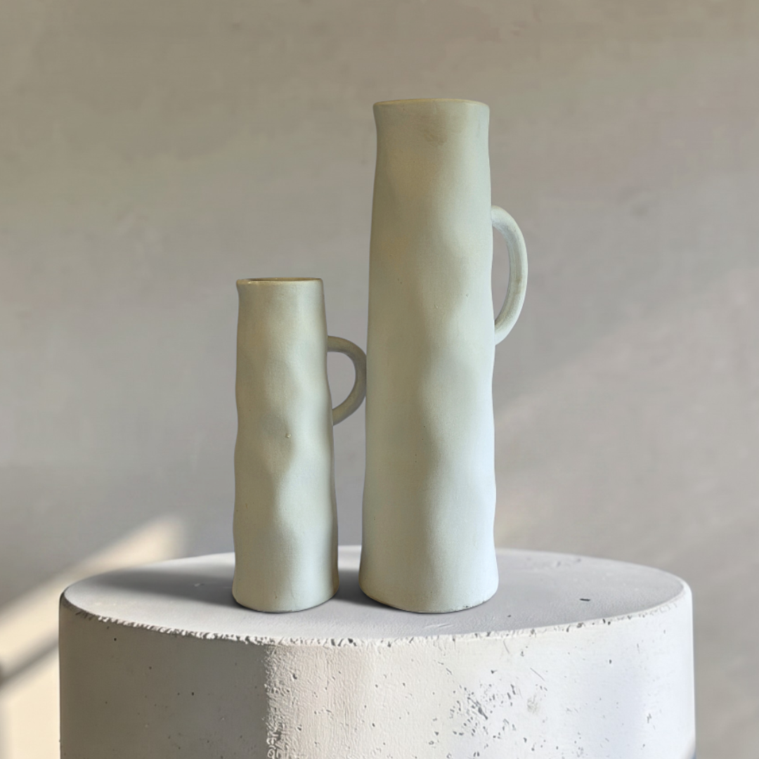 Savannah Pitcher-Style, Terracotta Vessel, Handpainted in Oyster White