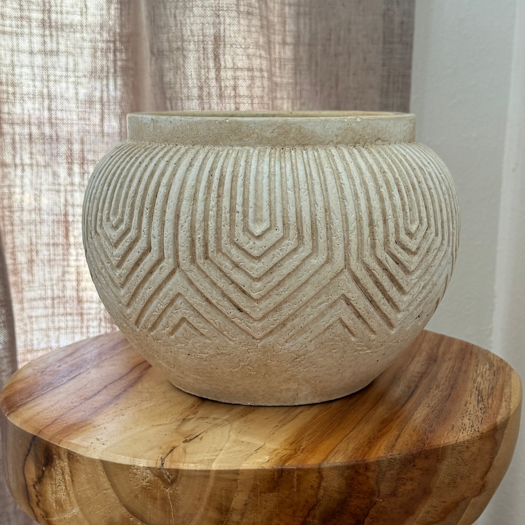 Linden Concrete Vessel in Natural Sandstone, 8"D X 6"H