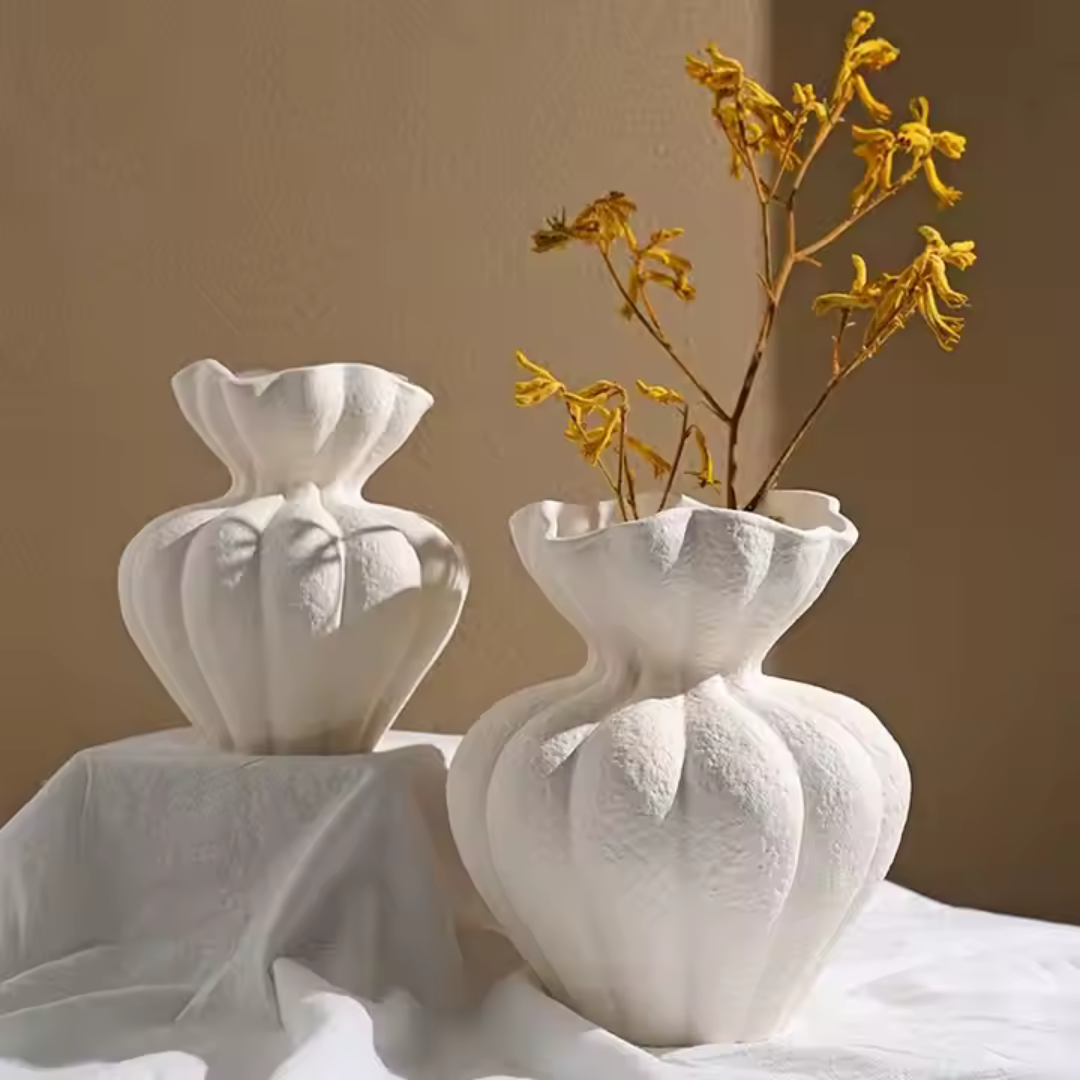 Ember Terracotta Vase, Hand-painted in White Dove, 8.6"D x 8.6"H