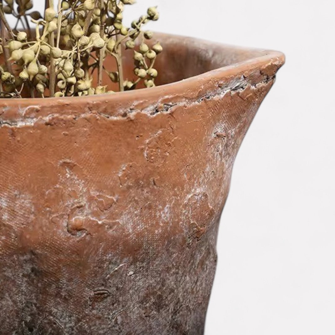 Valencia Carafe-Style Cement Planter, Hand-Painted in Aged Terracotta, 8.5"D x 7"H