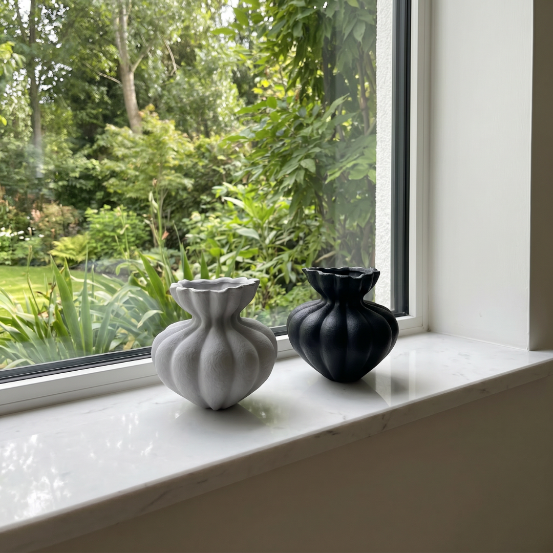 Ember Terra Vase Hand-painted in Jet Black, 8.6"D x 8.6"H