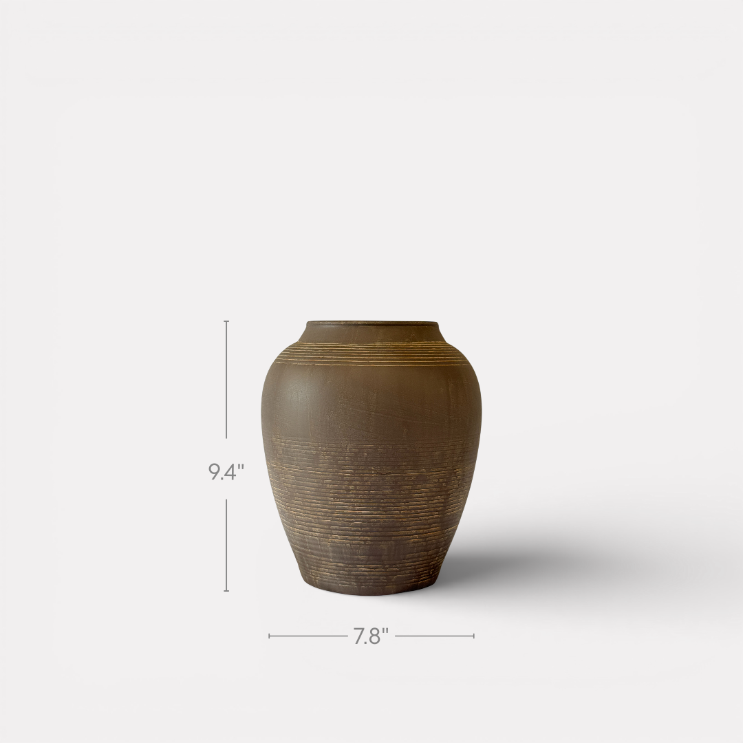 Heritage Classic Terracotta Vessel, Hand-Painted in Earthly Brown 7.8"D x 9.4"H