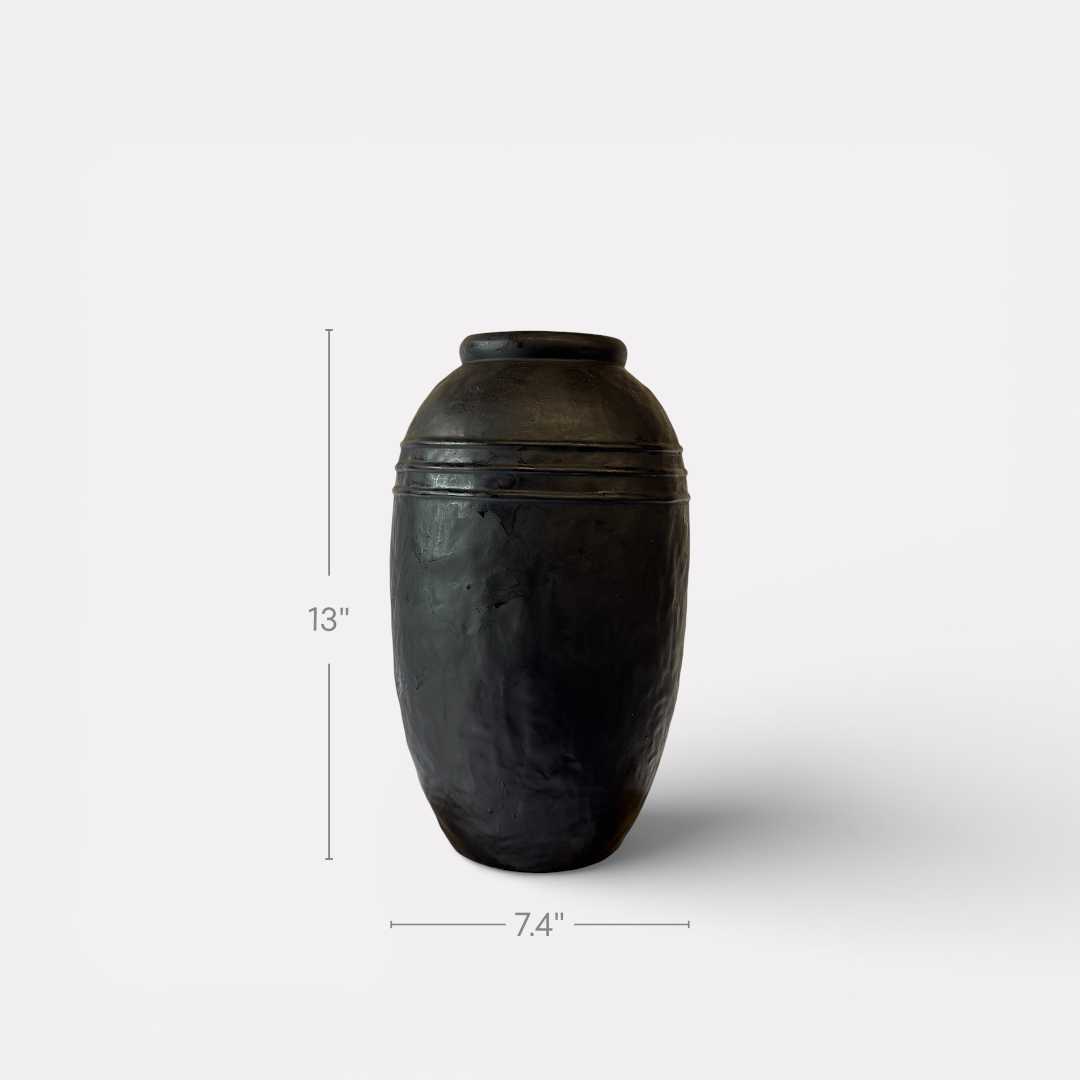 Arden Terracotta Vessel, hand-painted in Jet Black, 7.4"D x 13"H