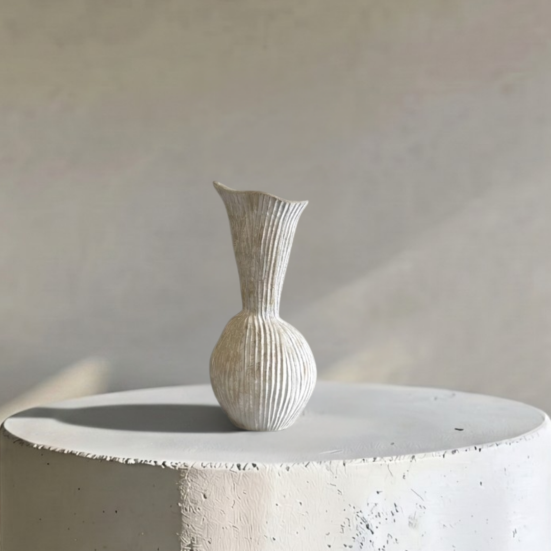 Everly Terracotta Vase Hand-painted in Sandwashed Ivory 4.7"D x 10.6"H