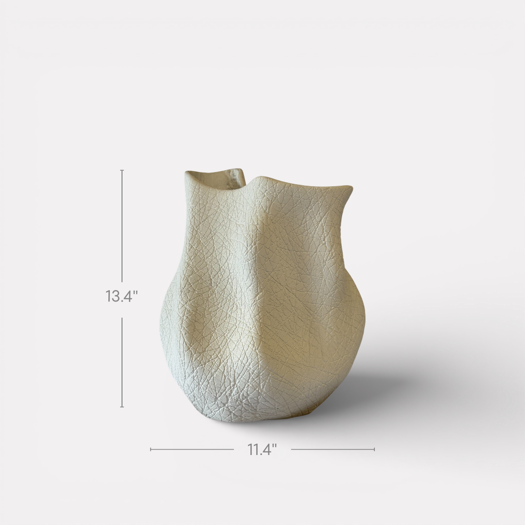 Everest Terracotta Vessel, Hand-painted in White Dove, 11.4"L x 10"W x 13."H