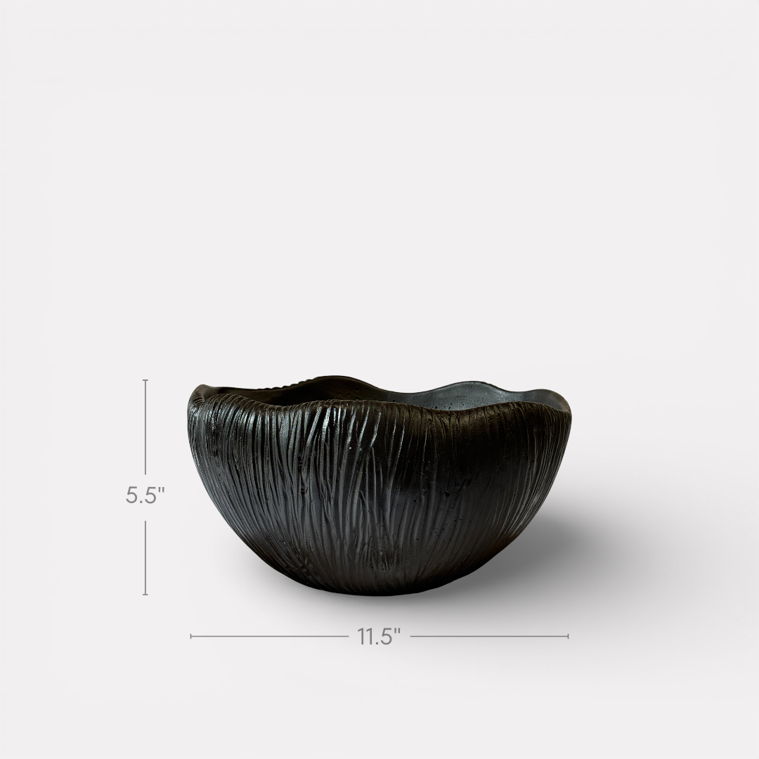 Somerset Bowl, Artisan Cement Display Piece Hand-painted in Jet Black, 11.5"D x 5.5"H