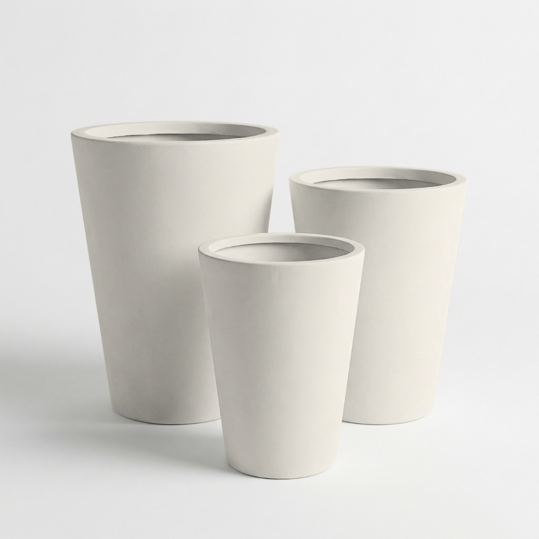 Tahiti Fiber Clay Planter, Hand-painted in White Dove