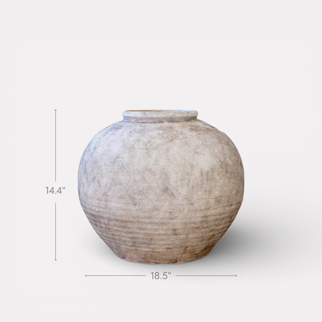 Greystone Fiber Clay Vessel in Aged White, 18.5"D x 14.4" H