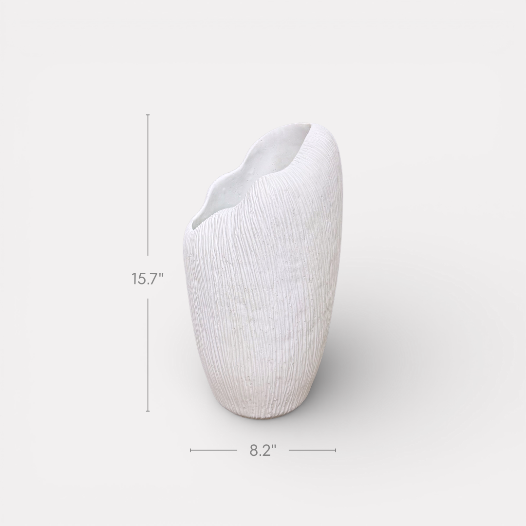 Zephyr Vasque, Artisan Cement Display Piece Hand-painted in White Dove, 8.2"D x 15.7"H