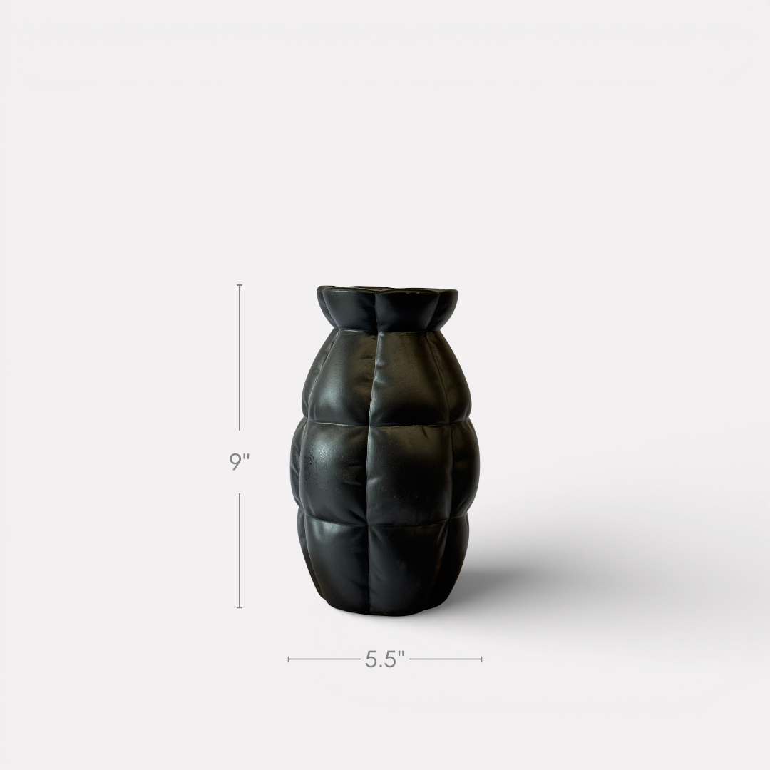 Skylark Terracotta Vase, Hand-painted in Jet Black, 5.5"D x 9"H
