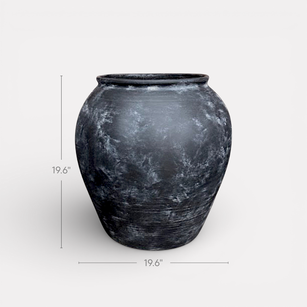 Cyprus XL,Fiber Clay Pot, Hand-painted in Weathered Black, 19.6"D x 19.6"H