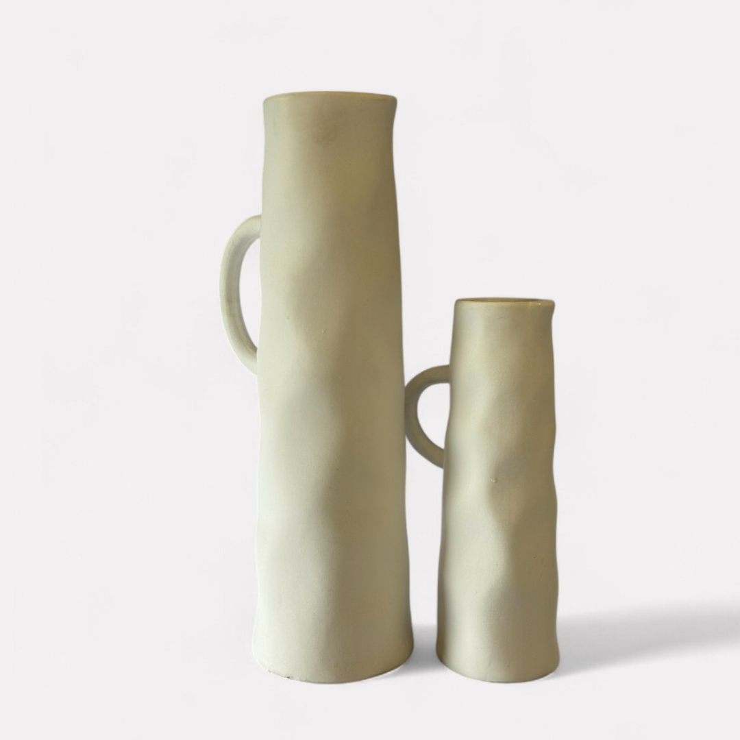 Savannah Pitcher-Style, Terracotta Vessel, Handpainted in Oyster White