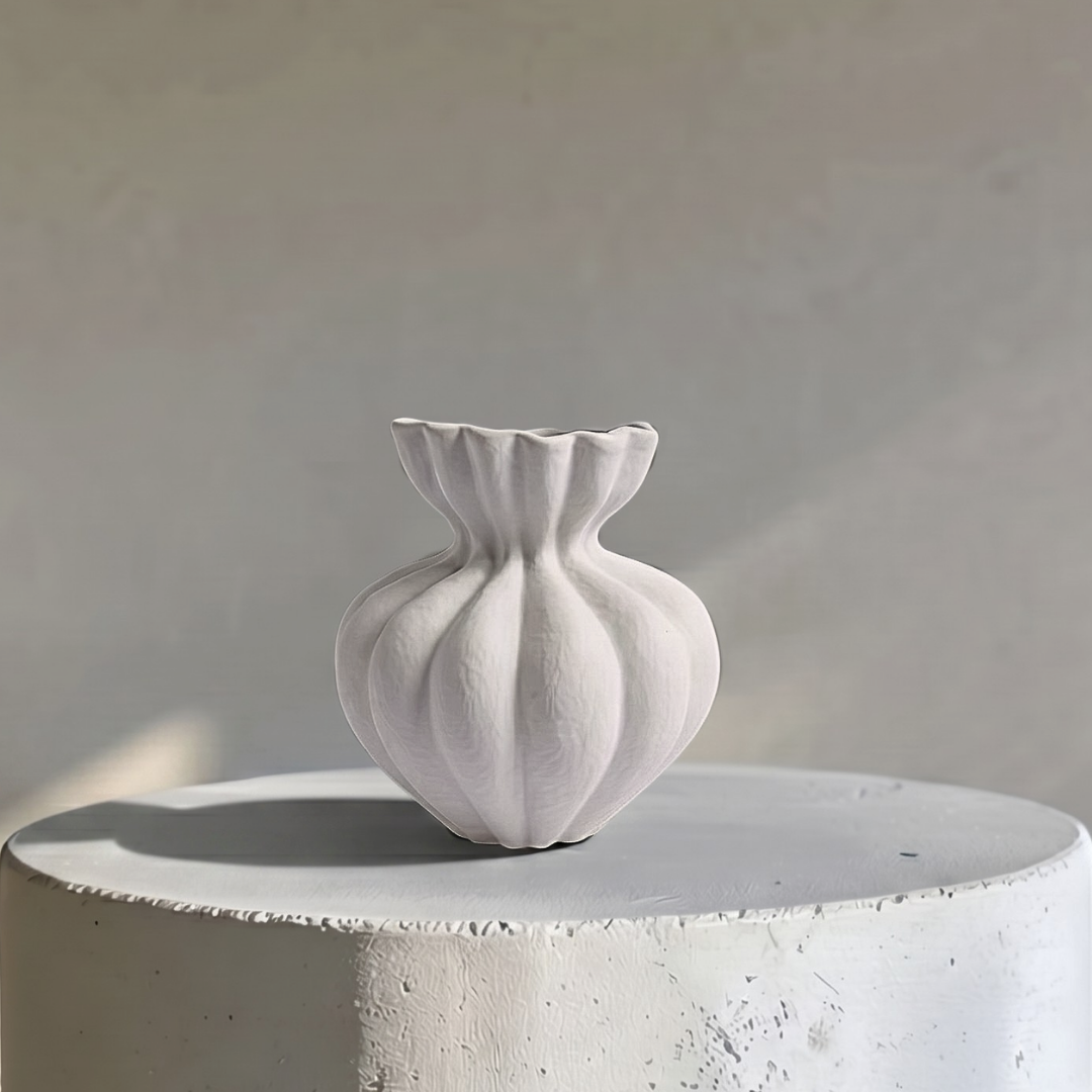 Ember Terracotta Vase, Hand-painted in White Dove, 8.6"D x 8.6"H