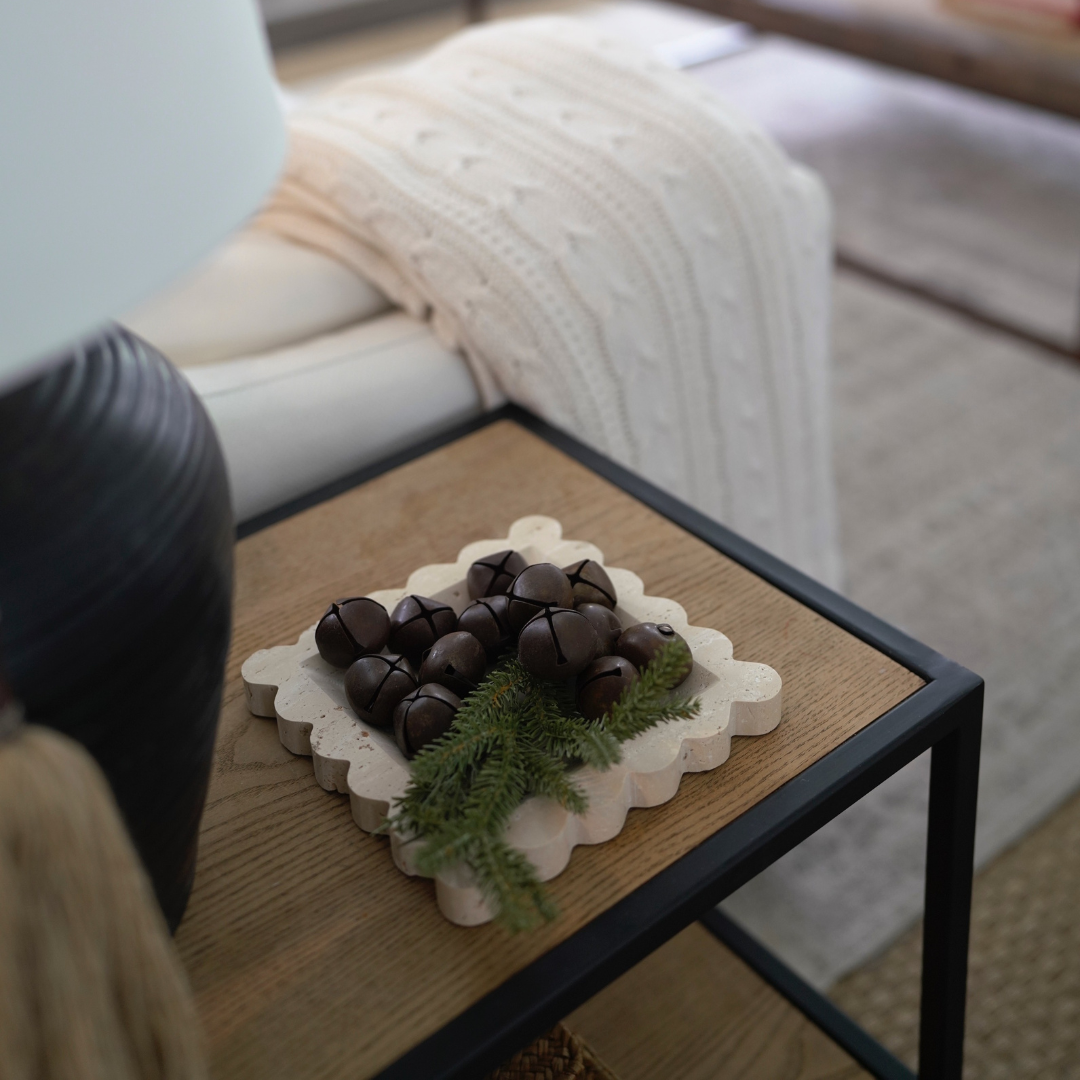 Penelope Scalloped-edge Tray in Beige Travertine