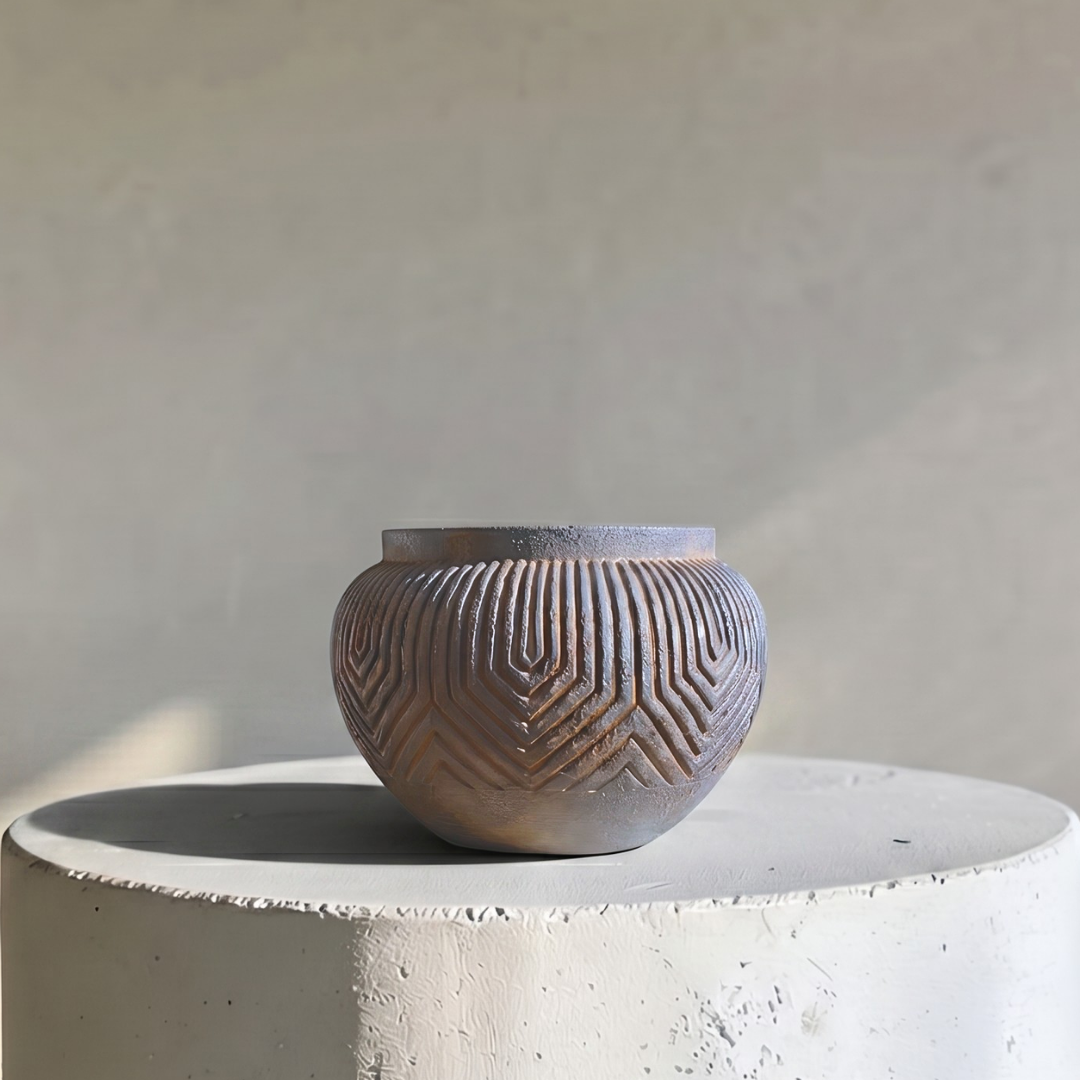 Linden Concrete Vessel in Rustic Umber, 8"D X 6"H