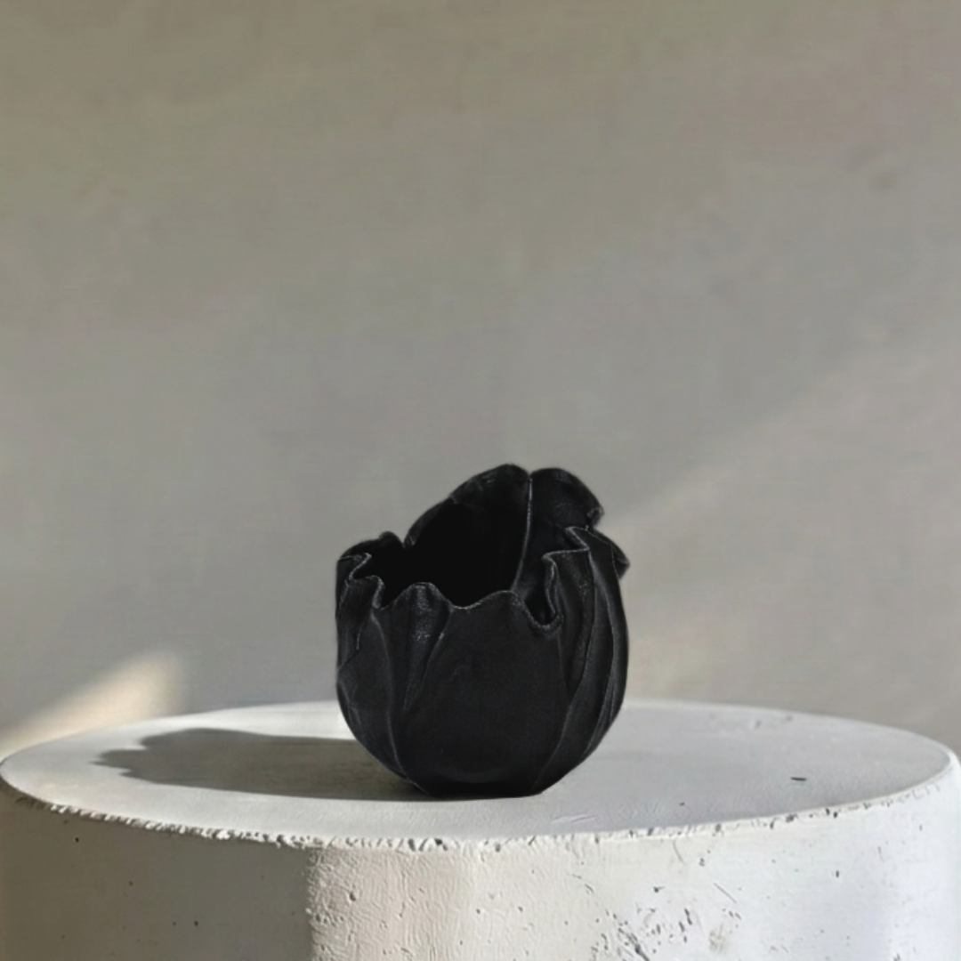 Theia, Black Ceramic Sculptural Vase, 7.3"L x 5.7"W x 6.1"H