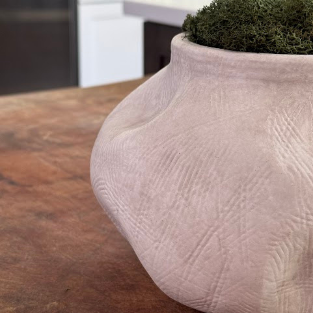 Medina, Terracotta Planter, Handpainted in Antique White, 8.6"D x 5.7"H