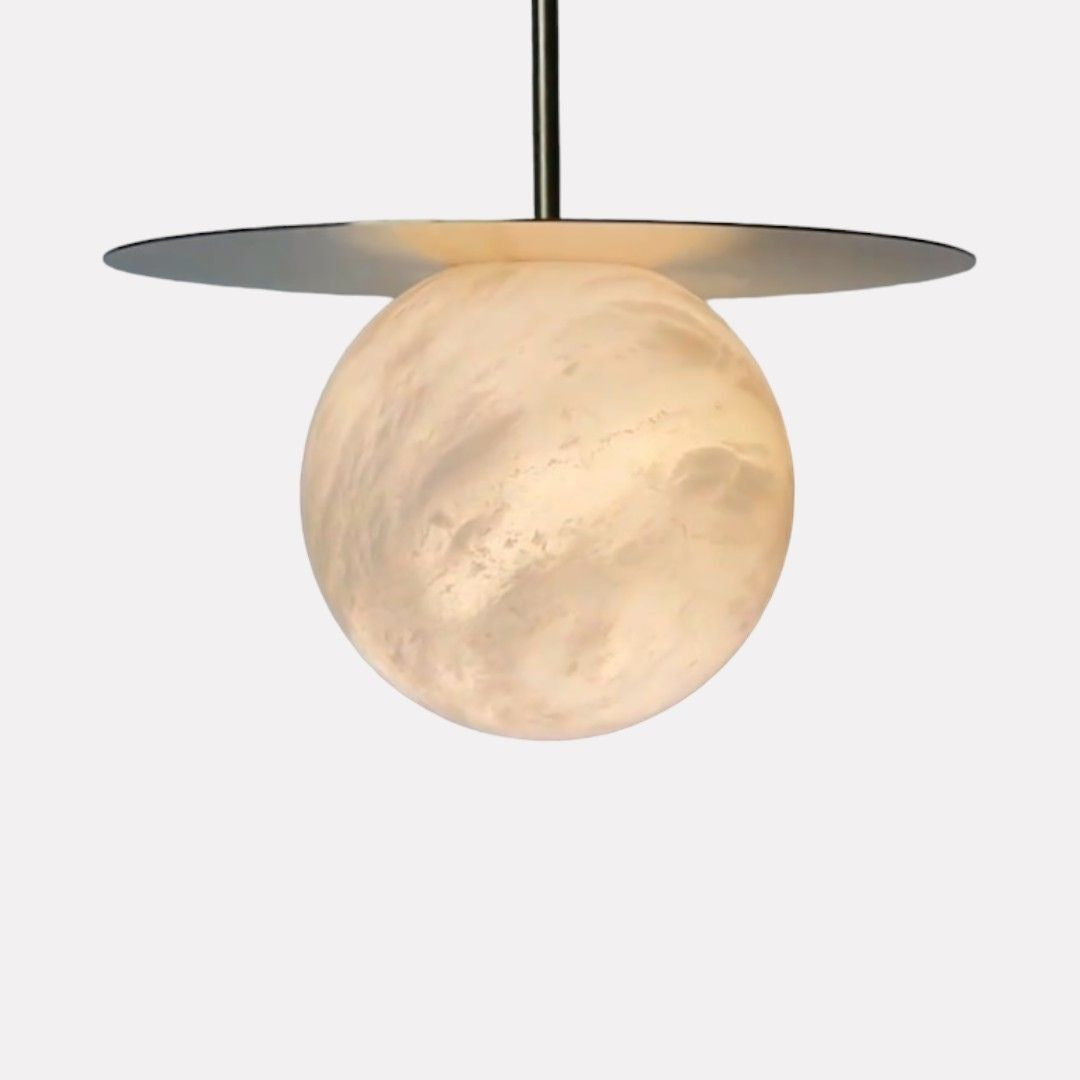 Giselle Globule Pendant, Radiant Alabaster and Solid Brass Masterpiece for Luxurious and Elegant Spaces