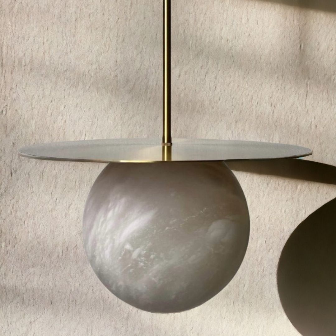 Giselle Globule Pendant, Radiant Alabaster and Solid Brass Masterpiece for Luxurious and Elegant Spaces