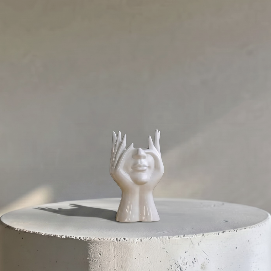 Marilla, Modern Lady Head Ceramic Vase, 4.4" L x 7.2" H