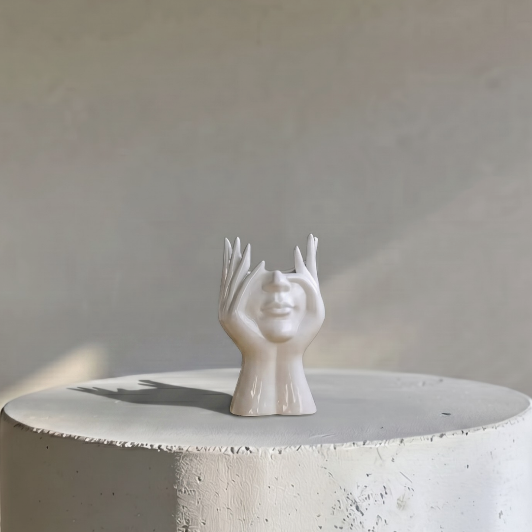 Marilla, Modern Lady Head Ceramic Vase, 4.4" L x 7.2" H