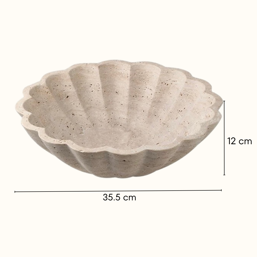 Crescendo Large Beige Travertine Bowl with Scalloped-edge Detail