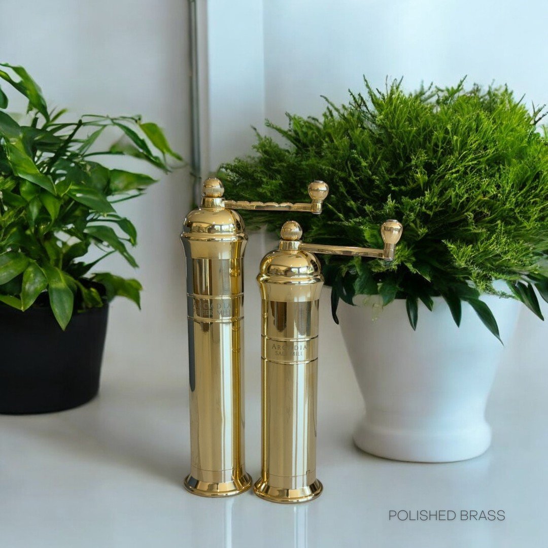 Arcadia, Vintage European Salt & Pepper Mill, Solid Brass, Timeless and Elegant Grinders