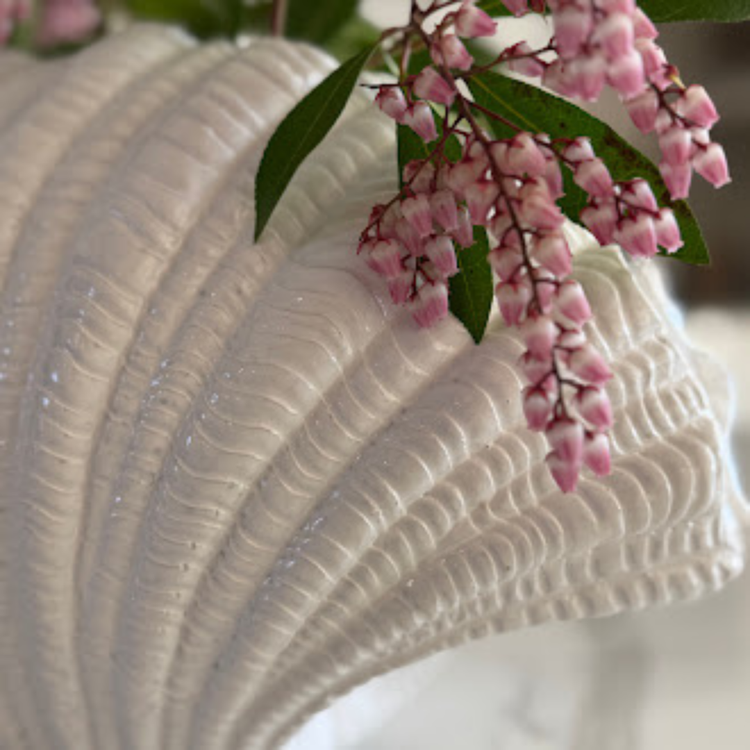 Coraline, Terracotta Vase Hand-painted in Oyster White, 12.2"L x 8.2"H