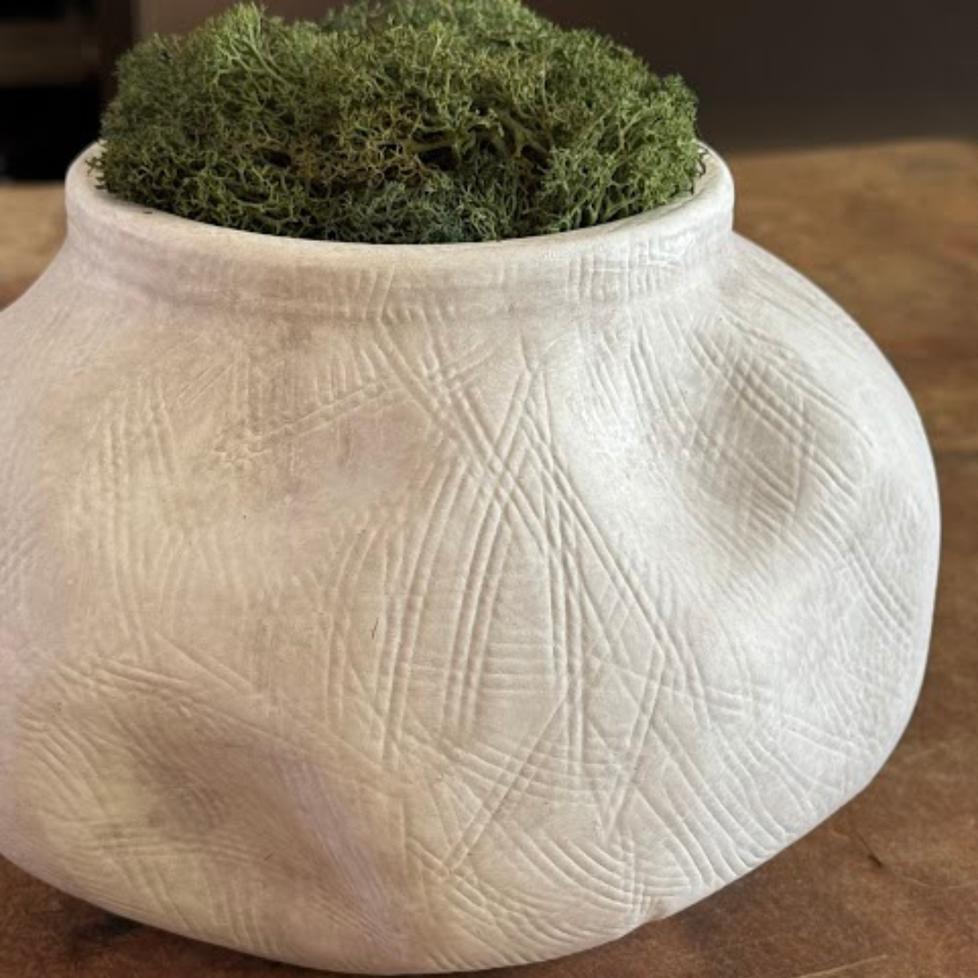 Medina, Terracotta Planter, Handpainted in Antique White, 8.6"D x 5.7"H