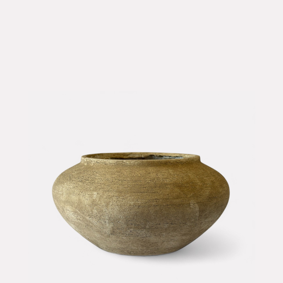 Milan, Terracotta Vessel, Handpainted in Aged Gray, 12.5"D x 6.2"H