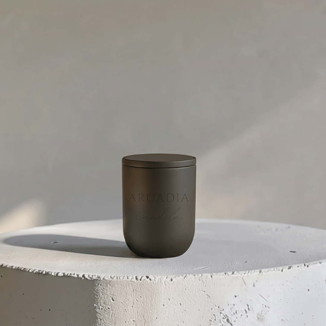 Nova Raven Modern Candēla Vessel with Lid, 2.3"D x 4"H