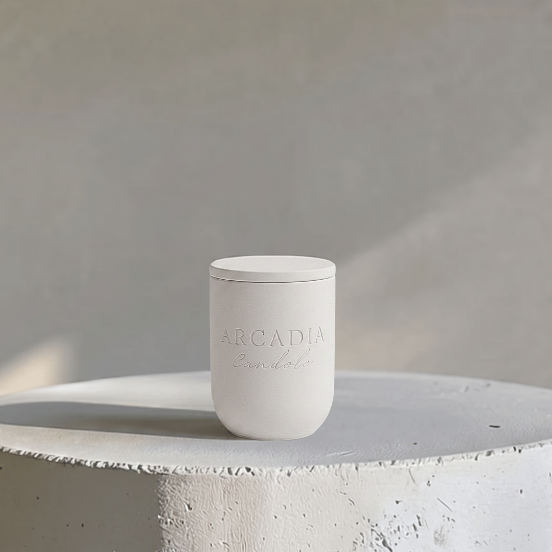Nova Blanc Modern Stone Candēla Vessel with Lid, 2.3"D x 4"H