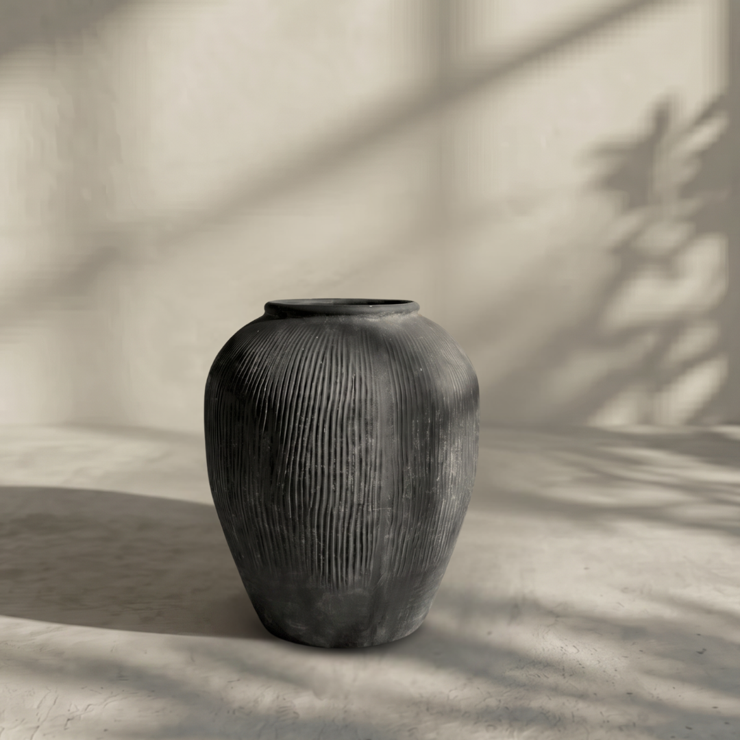 Pompeii Terranova, Fiber Clay Vessel in Weathered Black 14.1"D x 15.7"H