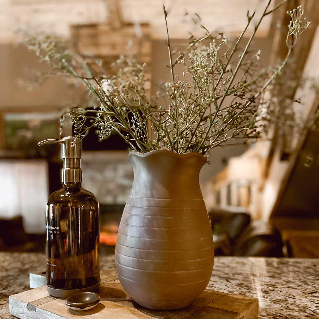 Sable Scalloped Crock,Terracotta Pot,Hand-Painted in Earthly Brown, 6.2"D x 9.4"H