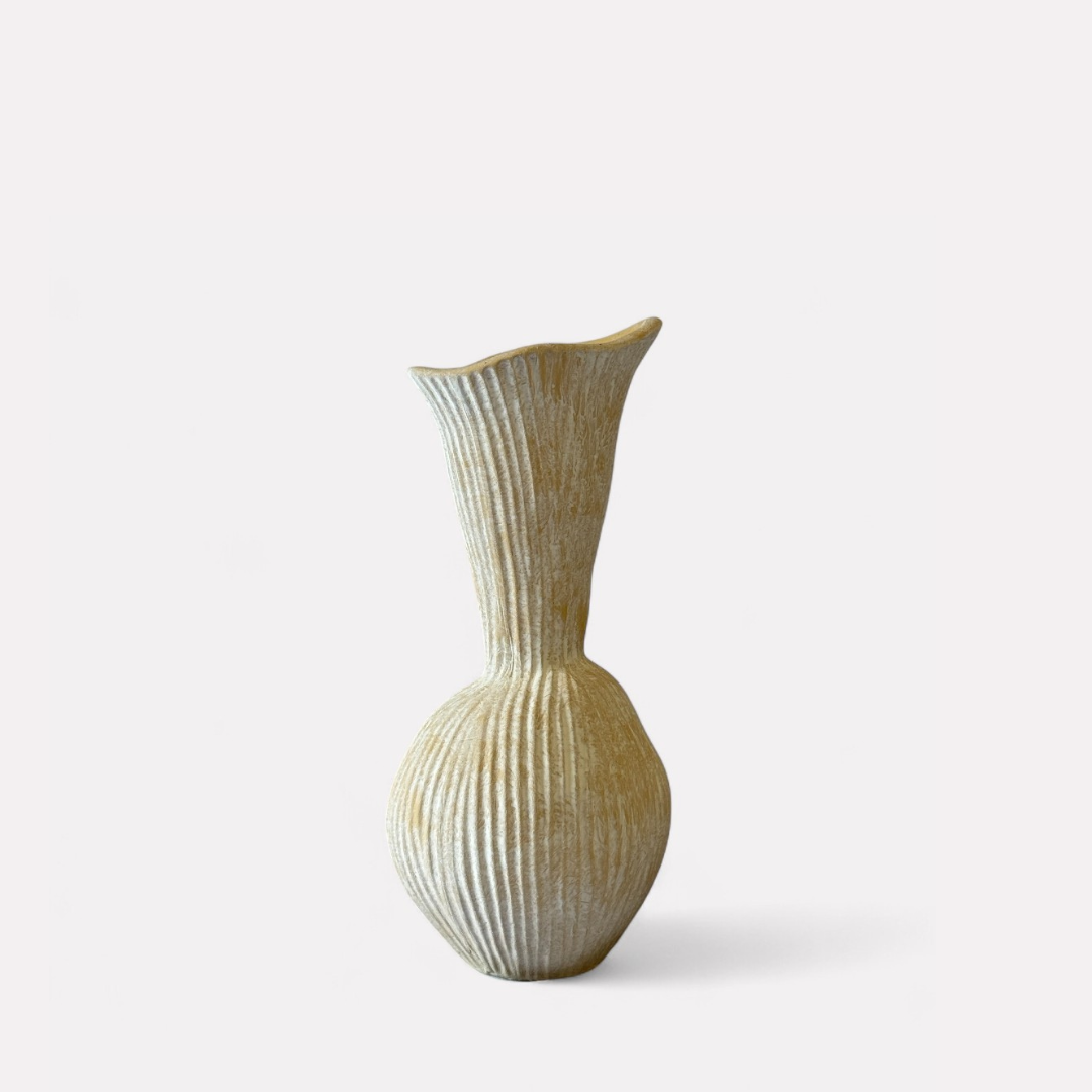 Everly Terracotta Vase Hand-painted in Sandwashed Ivory 4.7"D x 10.6"H