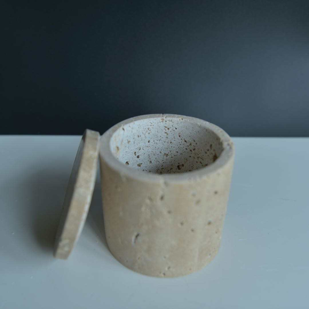 Rosalin Travertine Vessel with Lid