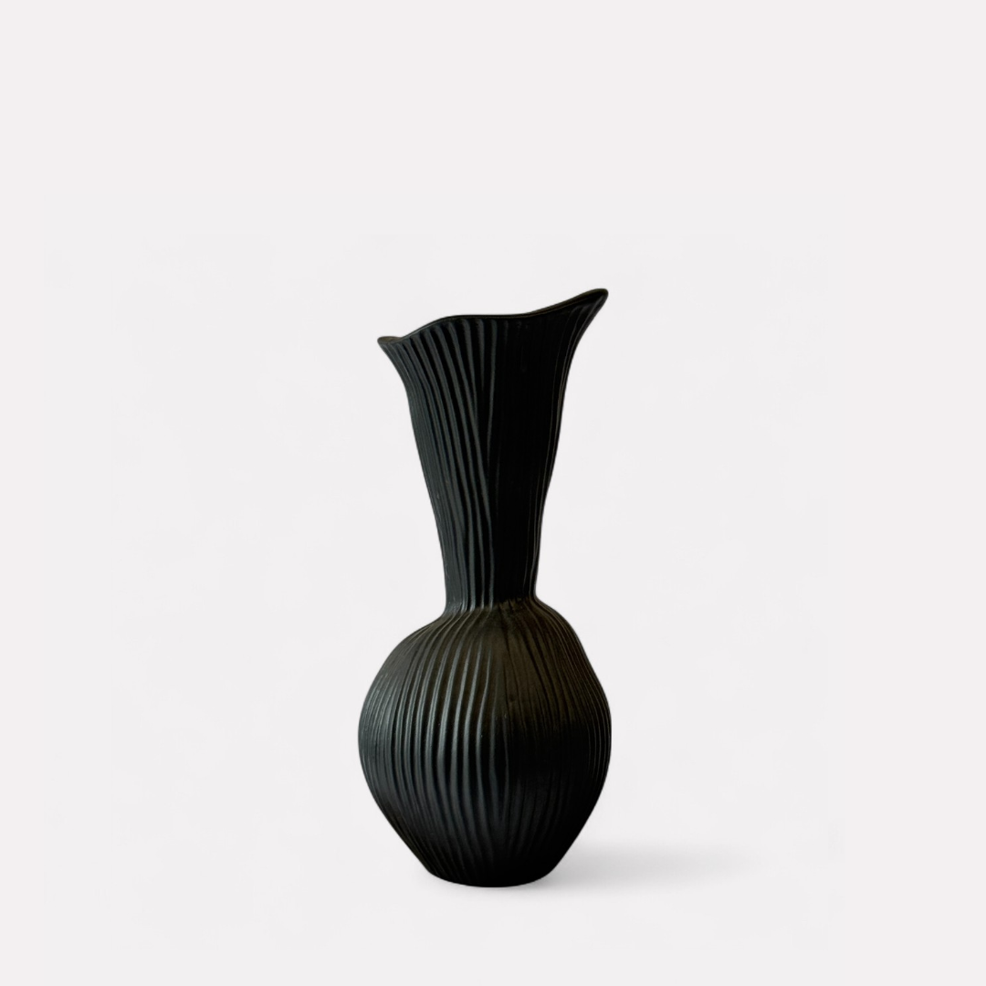 Everly Terracotta Vase, Hand-painted in Jet Black 4.7"D x 10.6" H