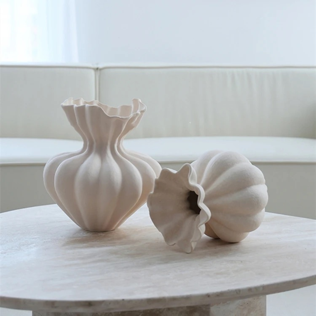 Ember Terracotta Vase, Hand-painted in White Dove, 8.6"D x 8.6"H