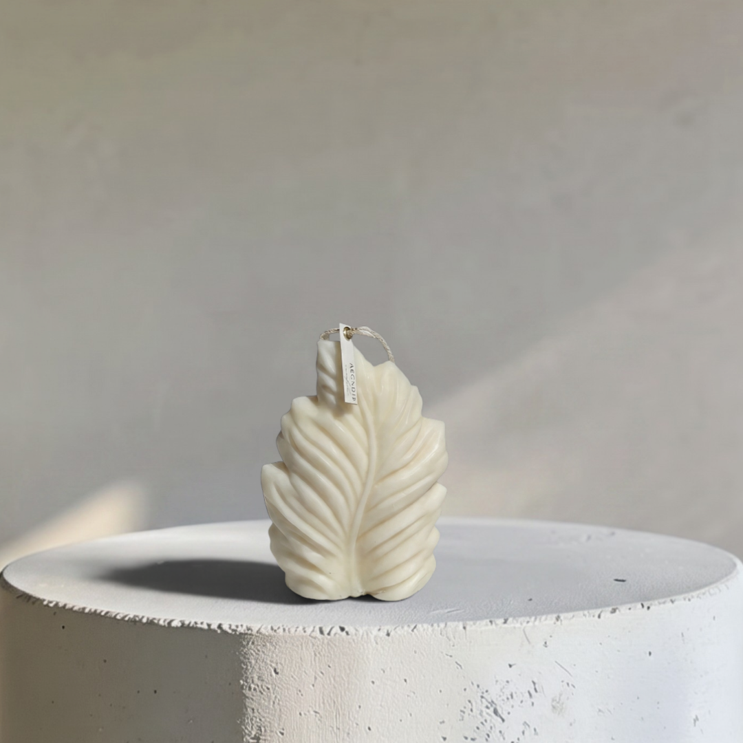 Tera Leaf Decora Candle, 4"L x 2"W x 5.5"H