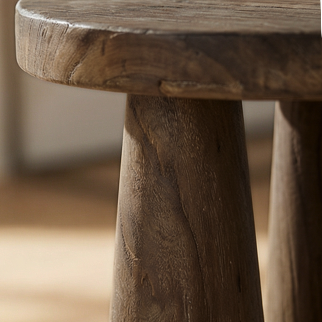 Drakon, Reclaimed Elm Stool in Natural Walnut Finish 15”D x 20”H
