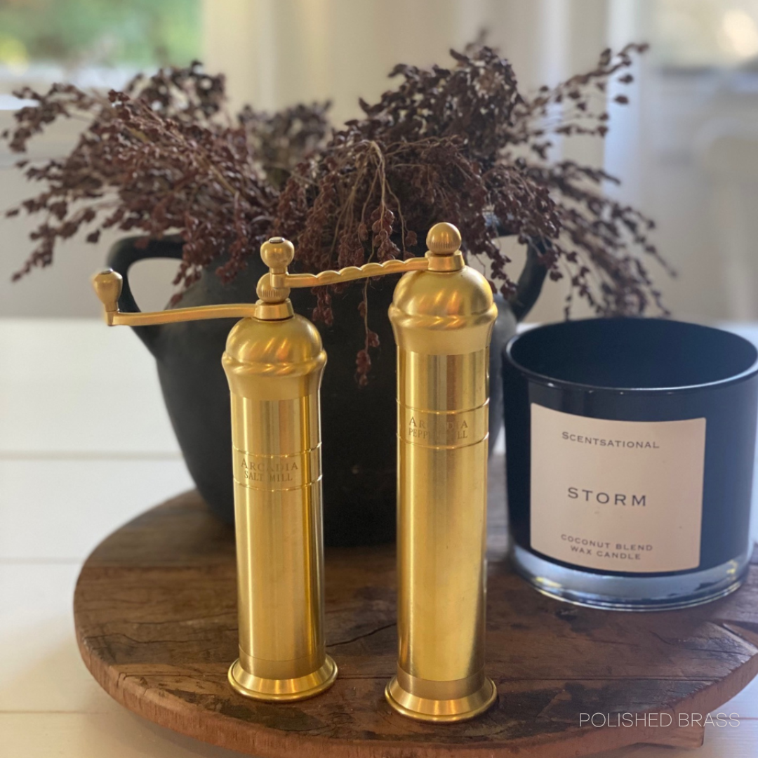 Arcadia, Vintage European Salt & Pepper Mill, Solid Brass, Timeless and Elegant Grinders
