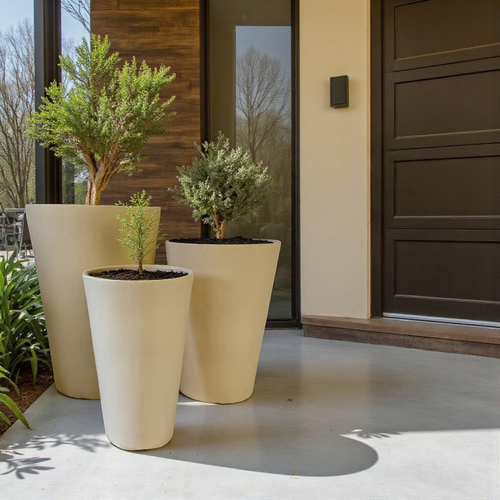 Tahiti Fiber Clay Planter, Hand-painted in White Dove